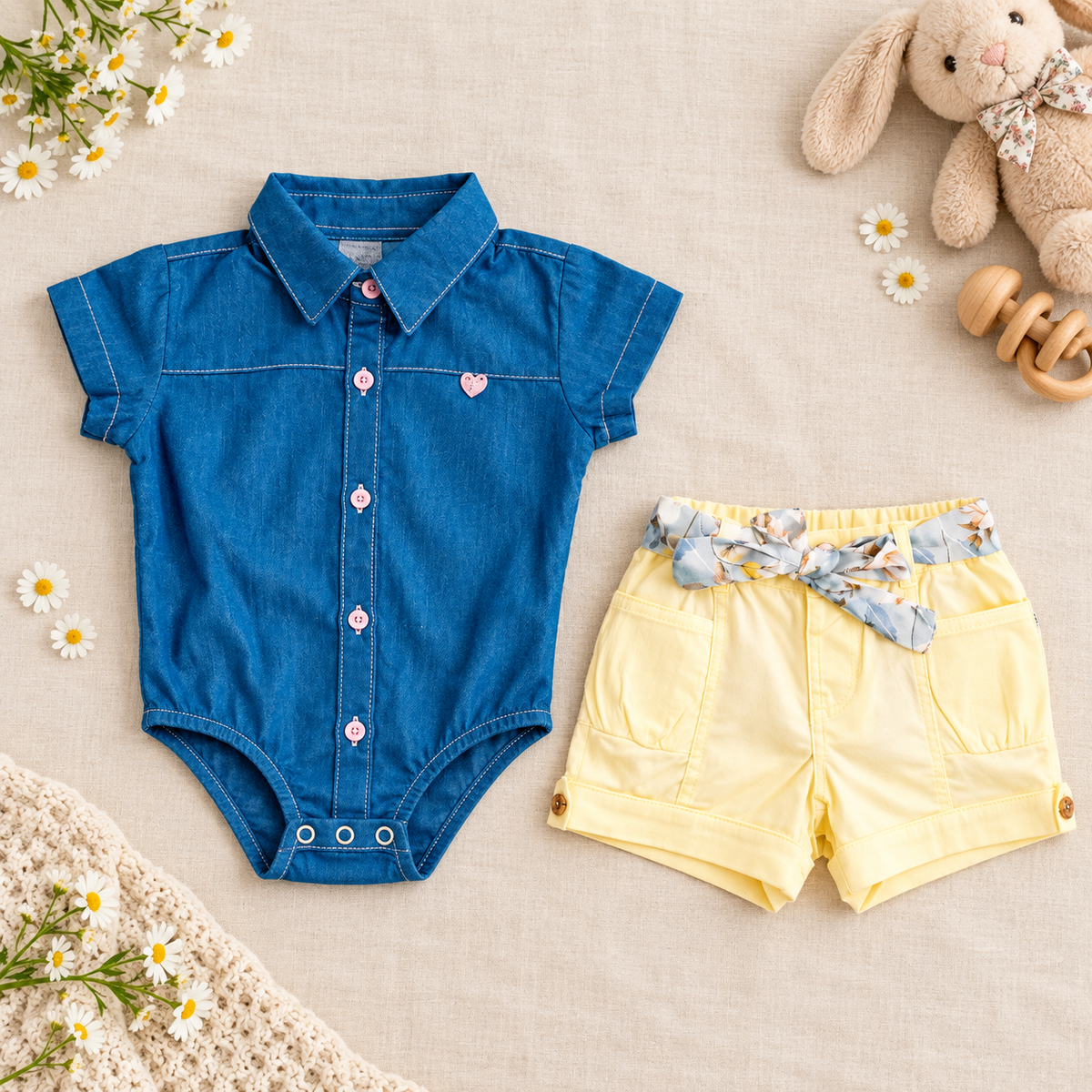 Conjunto de verano body y short para niña
