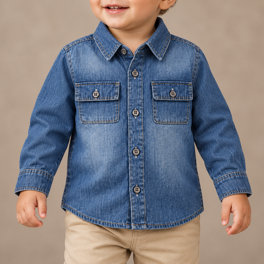 Camisas en jean manga larga para bebés y niños