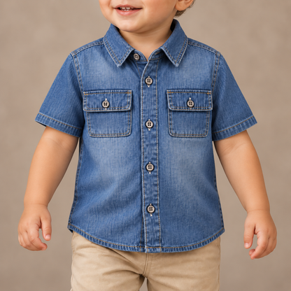 Camisas en jean manga corta para bebés y niños