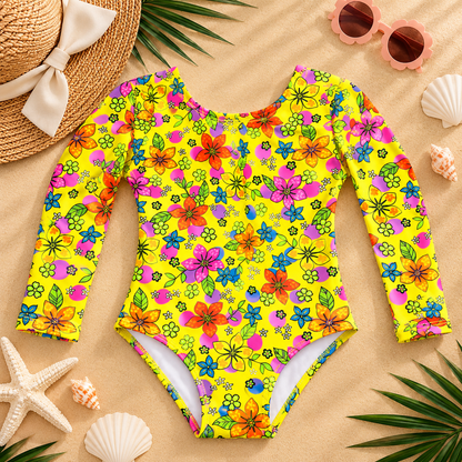 Traje de baño enterizo manga larga estampado para niña