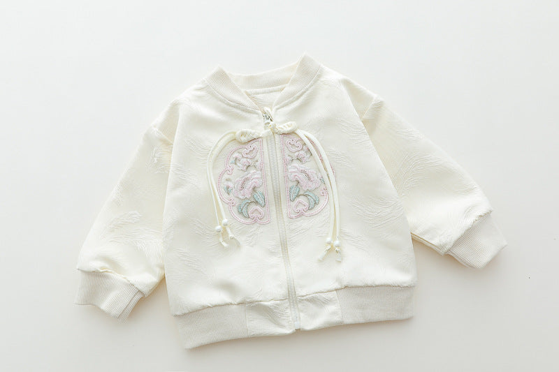 Conjunto con chaqueta cuello neru y jean para niña